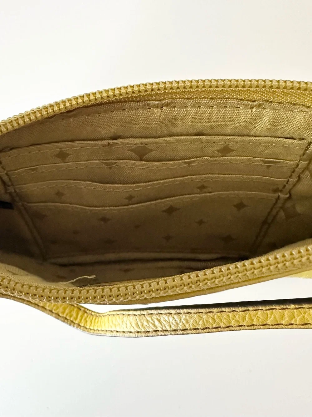 Fossil Chartreuse Leather Wristlet Clutch Applique Boho
